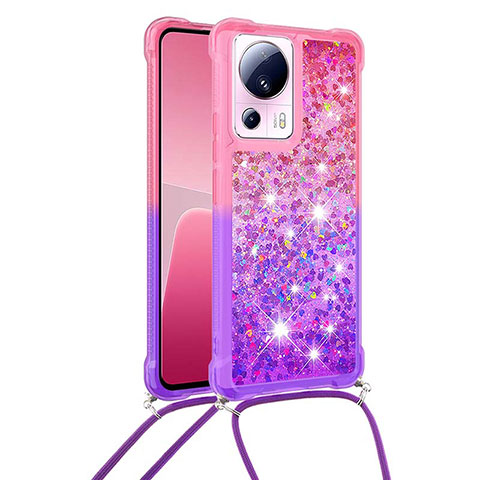 Custodia Silicone Cover Morbida Bling-Bling con Cinghia Cordino Mano S01 per Xiaomi Civi 2 5G Rosa Caldo