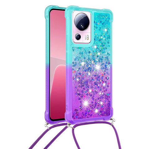 Custodia Silicone Cover Morbida Bling-Bling con Cinghia Cordino Mano S01 per Xiaomi Mi 12 Lite NE 5G Cielo Blu