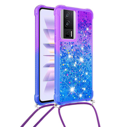 Custodia Silicone Cover Morbida Bling-Bling con Cinghia Cordino Mano S01 per Xiaomi Poco F5 Pro 5G Viola