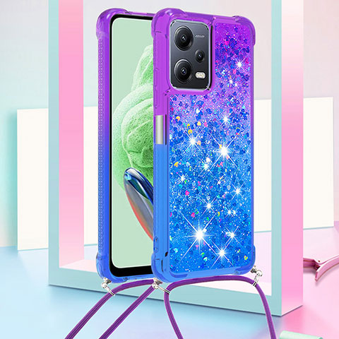 Custodia Silicone Cover Morbida Bling-Bling con Cinghia Cordino Mano S01 per Xiaomi Poco X5 5G Viola