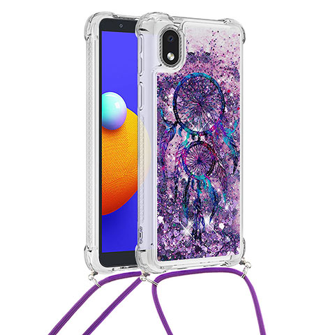 Custodia Silicone Cover Morbida Bling-Bling con Cinghia Cordino Mano S02 per Samsung Galaxy A01 Core Viola