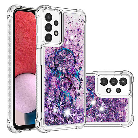 Custodia Silicone Cover Morbida Bling-Bling con Cinghia Cordino Mano S02 per Samsung Galaxy A13 4G Viola