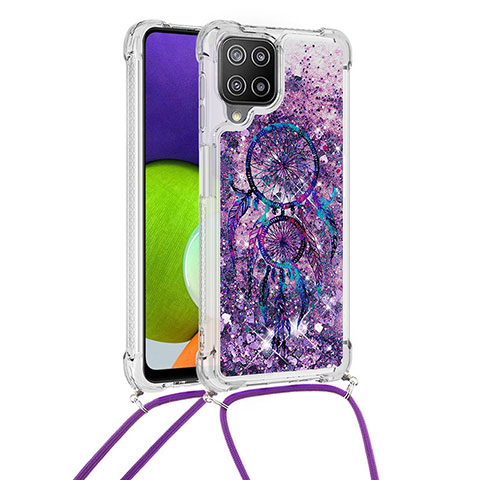 Custodia Silicone Cover Morbida Bling-Bling con Cinghia Cordino Mano S02 per Samsung Galaxy A22 4G Viola