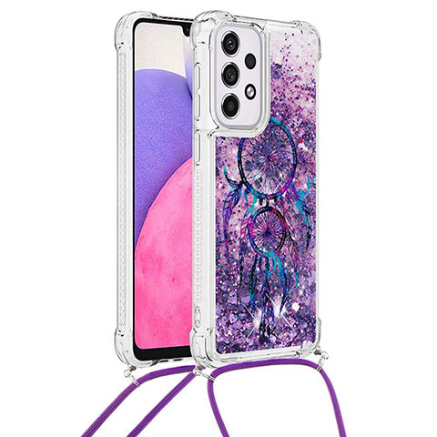 Custodia Silicone Cover Morbida Bling-Bling con Cinghia Cordino Mano S02 per Samsung Galaxy A33 5G Viola