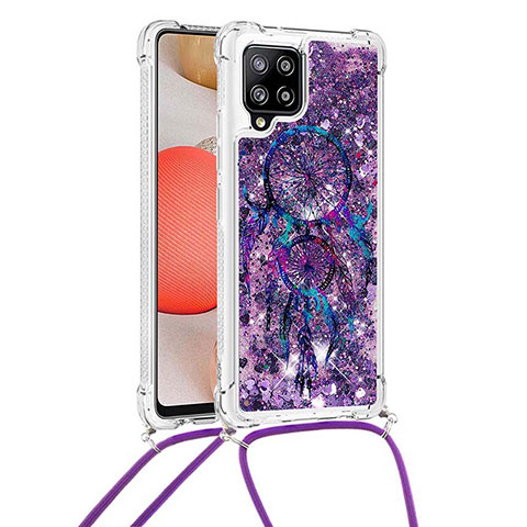 Custodia Silicone Cover Morbida Bling-Bling con Cinghia Cordino Mano S02 per Samsung Galaxy A42 5G Viola