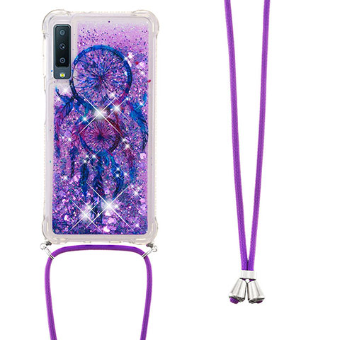 Custodia Silicone Cover Morbida Bling-Bling con Cinghia Cordino Mano S02 per Samsung Galaxy A7 (2018) A750 Viola