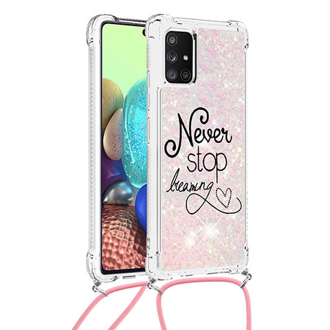 Custodia Silicone Cover Morbida Bling-Bling con Cinghia Cordino Mano S02 per Samsung Galaxy A71 5G Multicolore