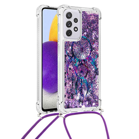 Custodia Silicone Cover Morbida Bling-Bling con Cinghia Cordino Mano S02 per Samsung Galaxy A73 5G Viola