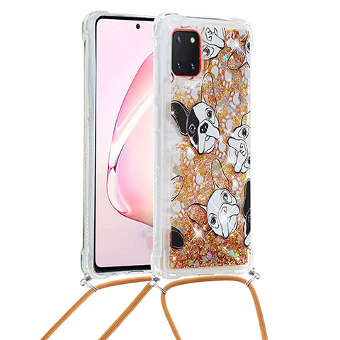 Custodia Silicone Cover Morbida Bling-Bling con Cinghia Cordino Mano S02 per Samsung Galaxy A81 Oro