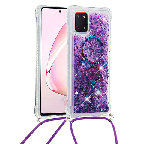 Custodia Silicone Cover Morbida Bling-Bling con Cinghia Cordino Mano S02 per Samsung Galaxy A81 Viola