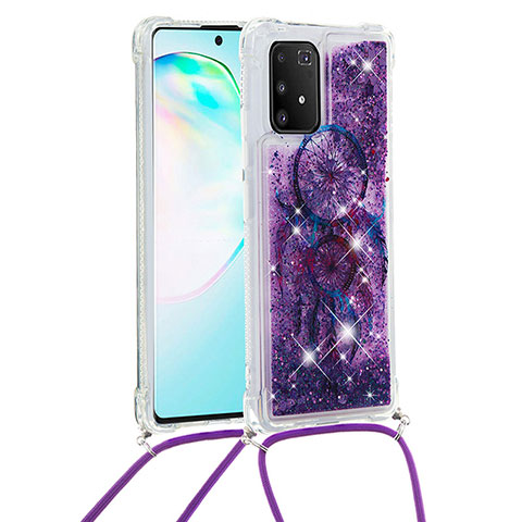 Custodia Silicone Cover Morbida Bling-Bling con Cinghia Cordino Mano S02 per Samsung Galaxy A91 Viola