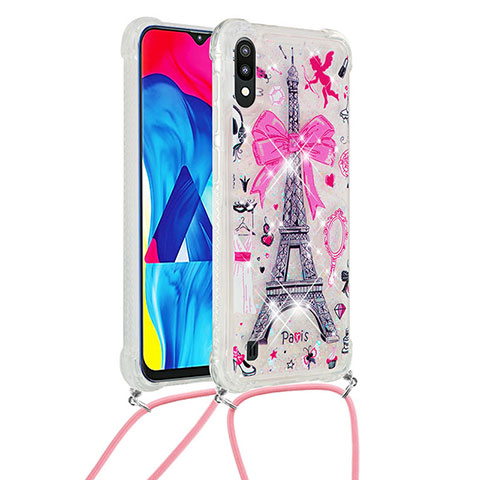 Custodia Silicone Cover Morbida Bling-Bling con Cinghia Cordino Mano S02 per Samsung Galaxy M10 Multicolore