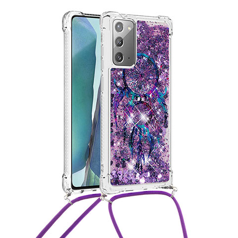 Custodia Silicone Cover Morbida Bling-Bling con Cinghia Cordino Mano S02 per Samsung Galaxy Note 20 5G Viola