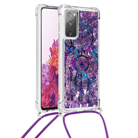 Custodia Silicone Cover Morbida Bling-Bling con Cinghia Cordino Mano S02 per Samsung Galaxy S20 FE (2022) 5G Viola