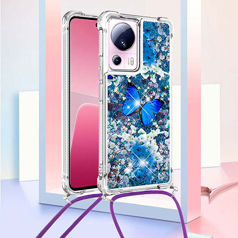 Custodia Silicone Cover Morbida Bling-Bling con Cinghia Cordino Mano S02 per Xiaomi Civi 2 5G Blu