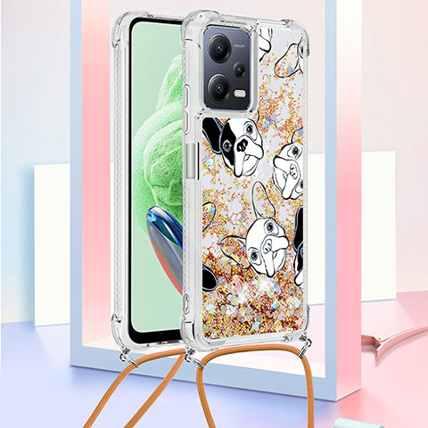 Custodia Silicone Cover Morbida Bling-Bling con Cinghia Cordino Mano S02 per Xiaomi Poco X5 5G Oro