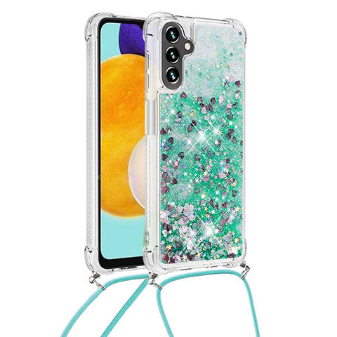 Custodia Silicone Cover Morbida Bling-Bling con Cinghia Cordino Mano S03 per Samsung Galaxy A04s Verde