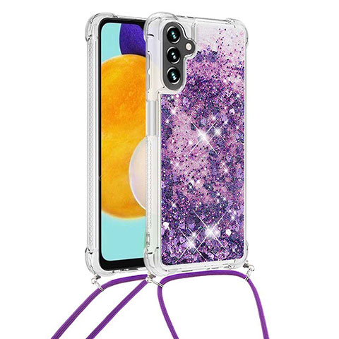 Custodia Silicone Cover Morbida Bling-Bling con Cinghia Cordino Mano S03 per Samsung Galaxy A04s Viola