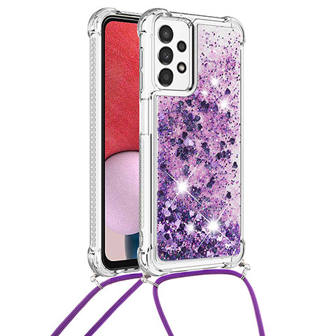 Custodia Silicone Cover Morbida Bling-Bling con Cinghia Cordino Mano S03 per Samsung Galaxy A13 4G Viola