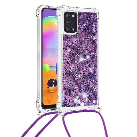 Custodia Silicone Cover Morbida Bling-Bling con Cinghia Cordino Mano S03 per Samsung Galaxy A31 Viola