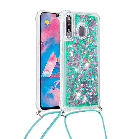 Custodia Silicone Cover Morbida Bling-Bling con Cinghia Cordino Mano S03 per Samsung Galaxy A40s Verde