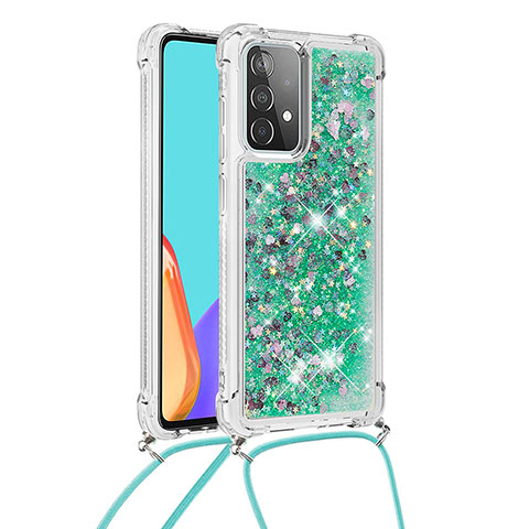 Custodia Silicone Cover Morbida Bling-Bling con Cinghia Cordino Mano S03 per Samsung Galaxy A52s 5G Verde