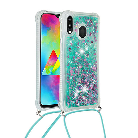 Custodia Silicone Cover Morbida Bling-Bling con Cinghia Cordino Mano S03 per Samsung Galaxy M20 Verde