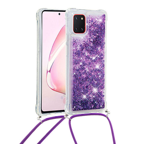 Custodia Silicone Cover Morbida Bling-Bling con Cinghia Cordino Mano S03 per Samsung Galaxy Note 10 Lite Viola