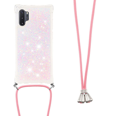 Custodia Silicone Cover Morbida Bling-Bling con Cinghia Cordino Mano S03 per Samsung Galaxy Note 10 Plus 5G Rosa