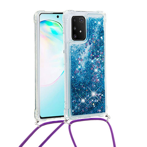 Custodia Silicone Cover Morbida Bling-Bling con Cinghia Cordino Mano S03 per Samsung Galaxy S10 Lite Blu