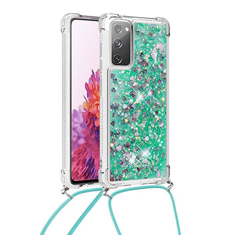 Custodia Silicone Cover Morbida Bling-Bling con Cinghia Cordino Mano S03 per Samsung Galaxy S20 FE (2022) 5G Verde