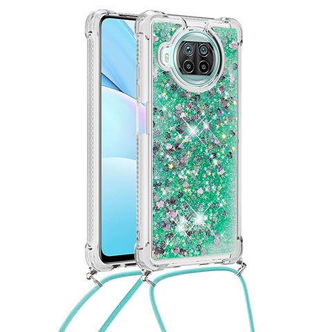 Custodia Silicone Cover Morbida Bling-Bling con Cinghia Cordino Mano S03 per Xiaomi Mi 10i 5G Verde