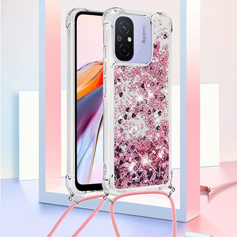 Custodia Silicone Cover Morbida Bling-Bling con Cinghia Cordino Mano S03 per Xiaomi Poco C55 Lavanda