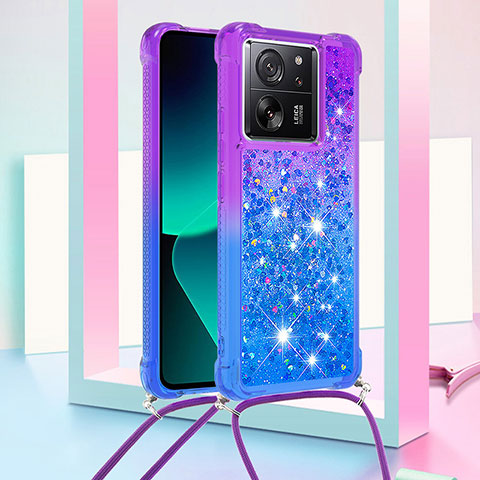 Custodia Silicone Cover Morbida Bling-Bling con Cinghia Cordino Mano YB1 per Xiaomi Mi 13T Pro 5G Viola