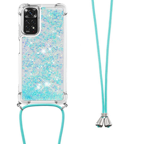 Custodia Silicone Cover Morbida Bling-Bling con Cinghia Cordino Mano YB1 per Xiaomi Redmi Note 11 4G (2022) Cielo Blu