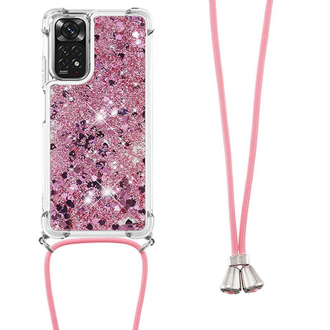 Custodia Silicone Cover Morbida Bling-Bling con Cinghia Cordino Mano YB1 per Xiaomi Redmi Note 11 4G (2022) Lavanda