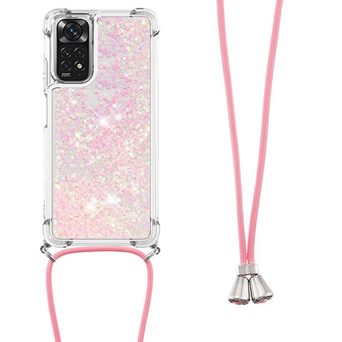 Custodia Silicone Cover Morbida Bling-Bling con Cinghia Cordino Mano YB1 per Xiaomi Redmi Note 11 4G (2022) Oro Rosa