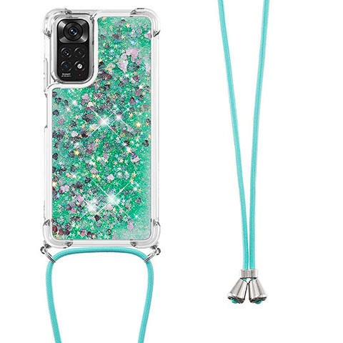 Custodia Silicone Cover Morbida Bling-Bling con Cinghia Cordino Mano YB1 per Xiaomi Redmi Note 11S 4G Verde