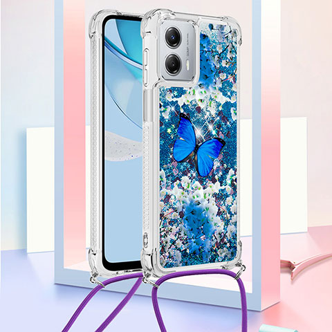 Custodia Silicone Cover Morbida Bling-Bling con Cinghia Cordino Mano YB2 per Motorola Moto G 5G (2023) Blu