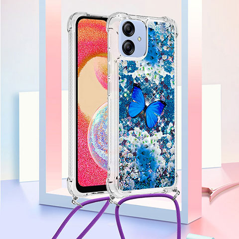 Custodia Silicone Cover Morbida Bling-Bling con Cinghia Cordino Mano YB2 per Samsung Galaxy A04 4G Blu