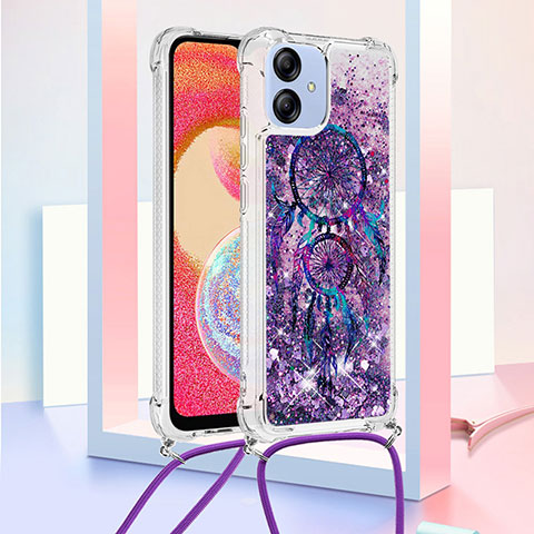 Custodia Silicone Cover Morbida Bling-Bling con Cinghia Cordino Mano YB2 per Samsung Galaxy A04 4G Viola