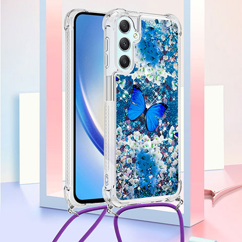 Custodia Silicone Cover Morbida Bling-Bling con Cinghia Cordino Mano YB2 per Samsung Galaxy A24 4G Blu