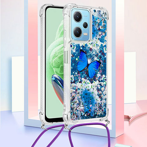 Custodia Silicone Cover Morbida Bling-Bling con Cinghia Cordino Mano YB2 per Xiaomi Poco X5 5G Blu