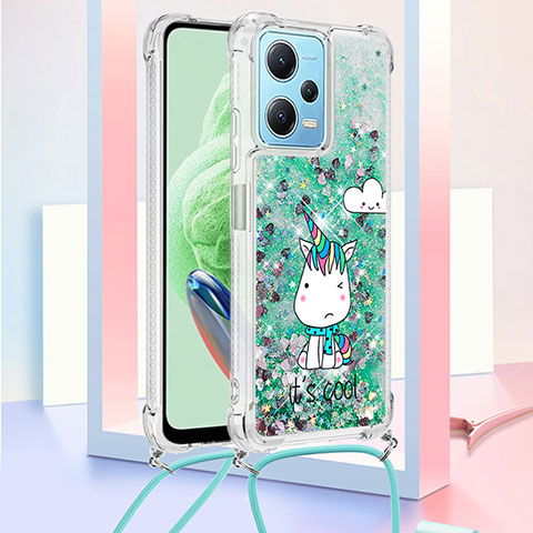 Custodia Silicone Cover Morbida Bling-Bling con Cinghia Cordino Mano YB2 per Xiaomi Redmi Note 12 5G Verde