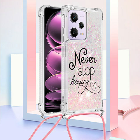 Custodia Silicone Cover Morbida Bling-Bling con Cinghia Cordino Mano YB2 per Xiaomi Redmi Note 12 Pro 5G Rosa