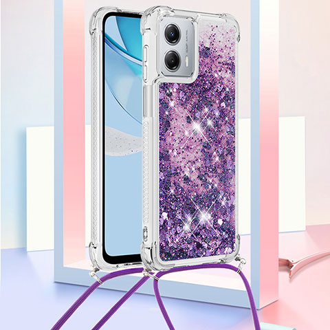 Custodia Silicone Cover Morbida Bling-Bling con Cinghia Cordino Mano YB3 per Motorola Moto G 5G (2023) Viola