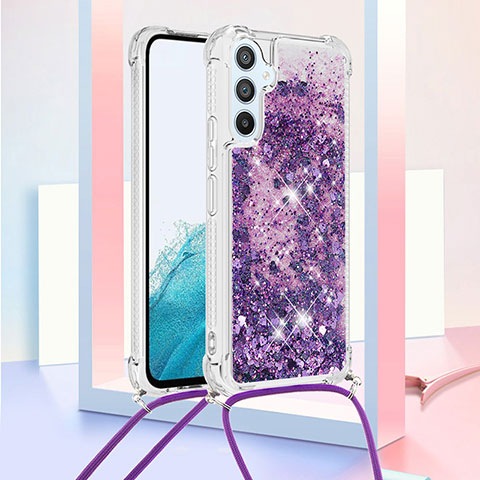 Custodia Silicone Cover Morbida Bling-Bling con Cinghia Cordino Mano YB3 per Samsung Galaxy Quantum4 5G Viola