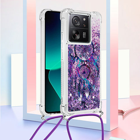 Custodia Silicone Cover Morbida Bling-Bling con Cinghia Cordino Mano YB3 per Xiaomi Mi 13T Pro 5G Viola