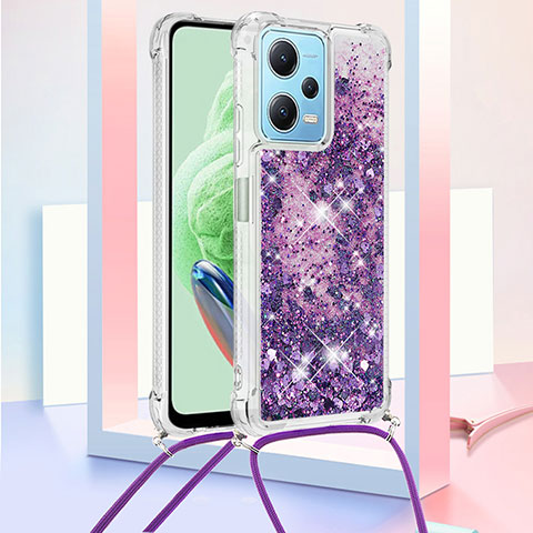 Custodia Silicone Cover Morbida Bling-Bling con Cinghia Cordino Mano YB3 per Xiaomi Poco X5 5G Viola