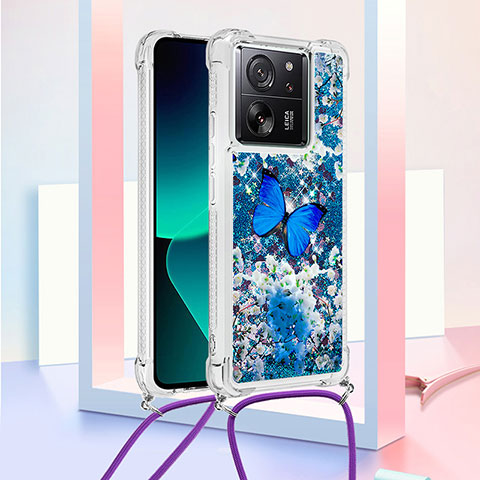 Custodia Silicone Cover Morbida Bling-Bling con Cinghia Cordino Mano YB3 per Xiaomi Redmi K60 Ultra 5G Blu